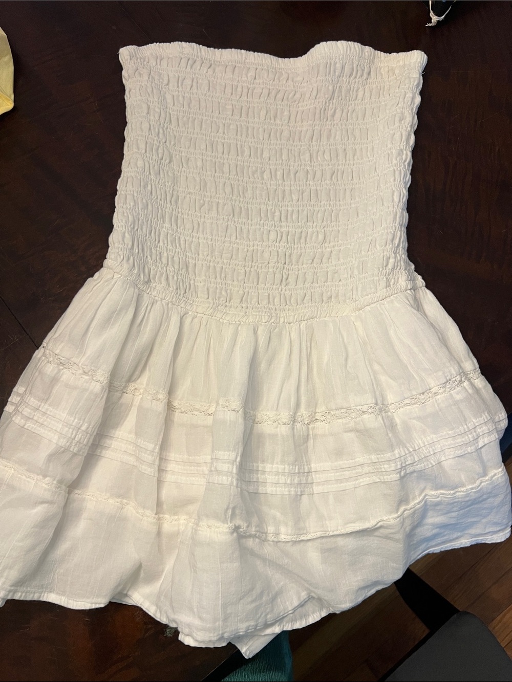 Hollister White Smocked Strapless Tiered Dress
